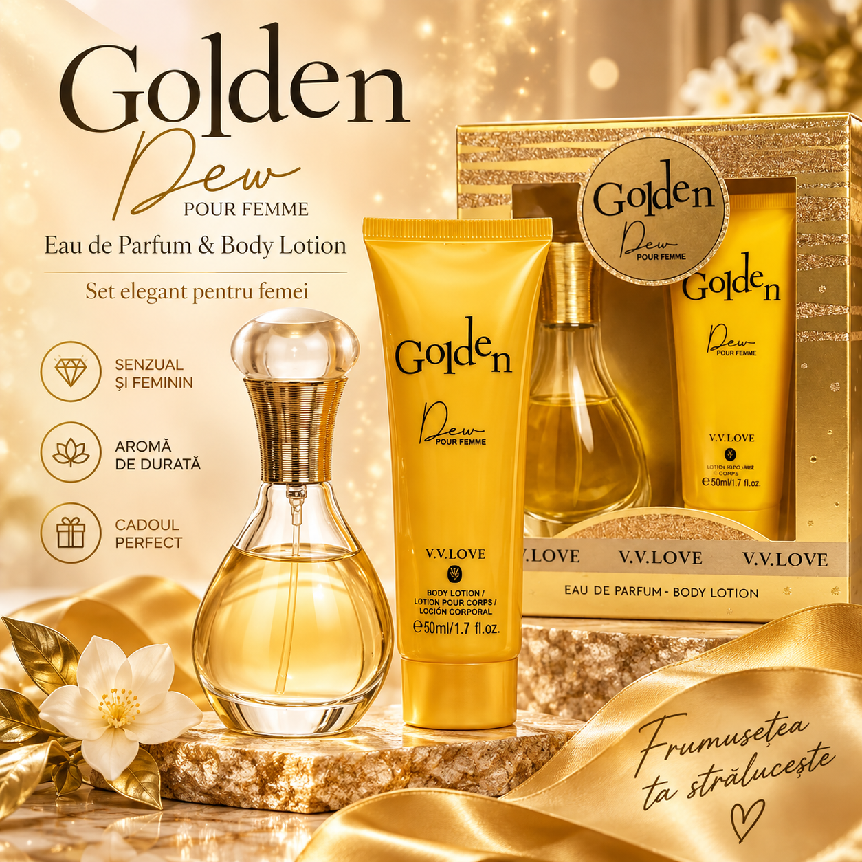 Set V.V.Love Golden Dew Pour Femme parfum 30 ml si body lotion 50 ml