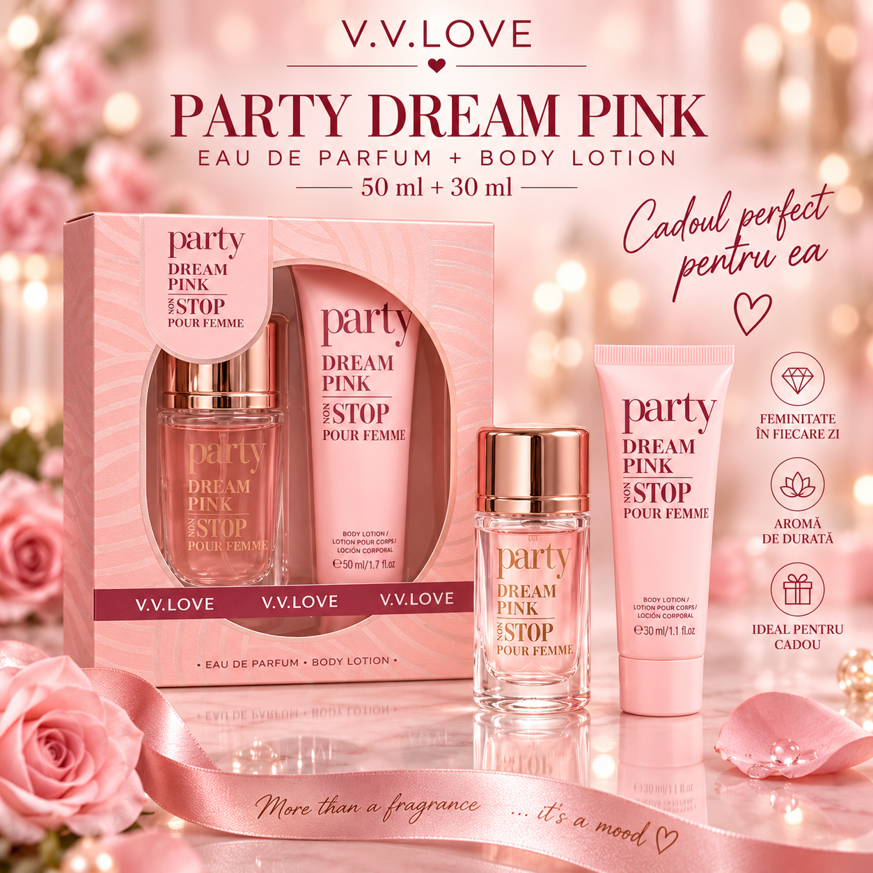 Set V.V.Love Party Dream Pink Non Stop Eau de Parfum 30 ml si Body Lotion 50 ml