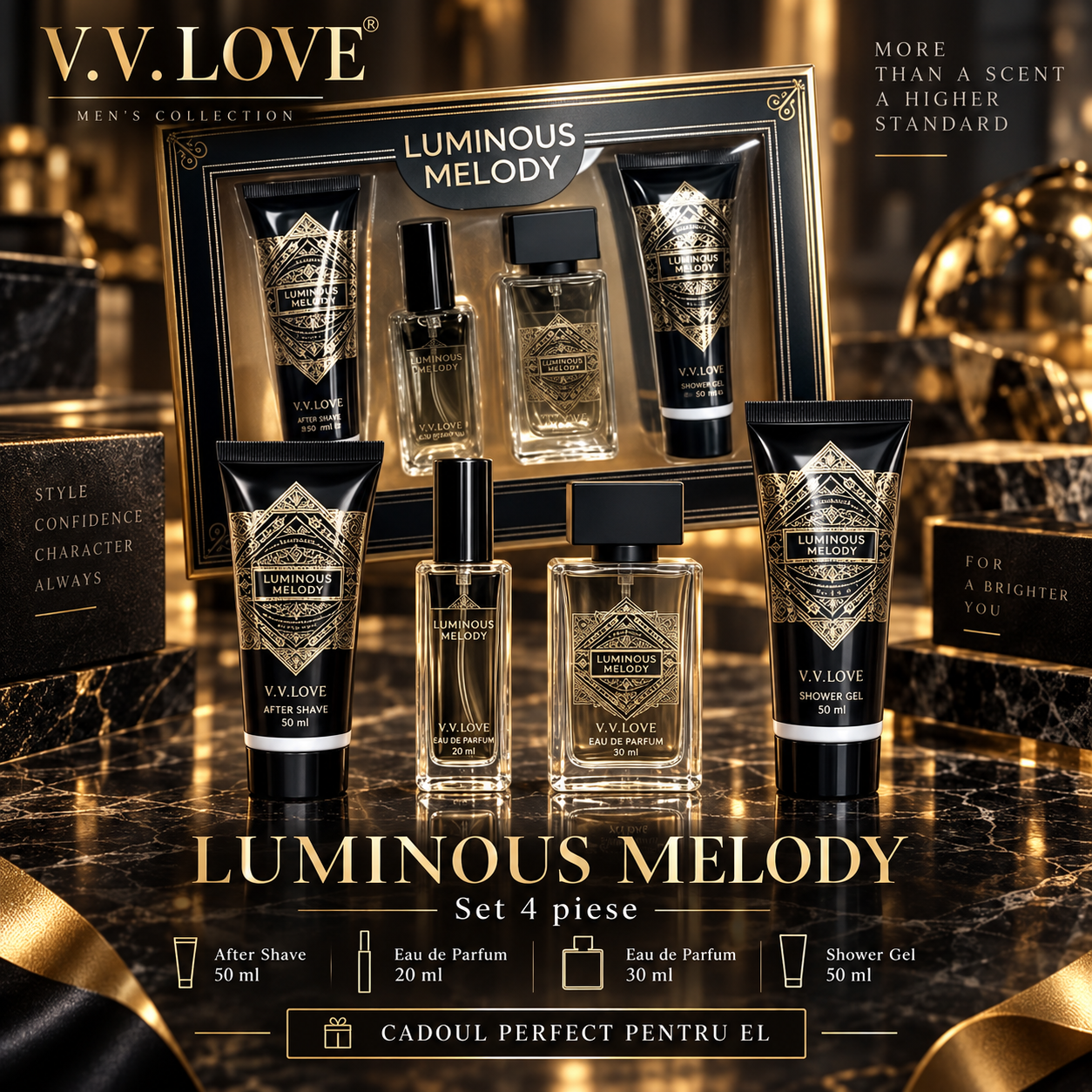 Set cadou barbati V.V. Love Luminous Melody 4 piese 150 ml