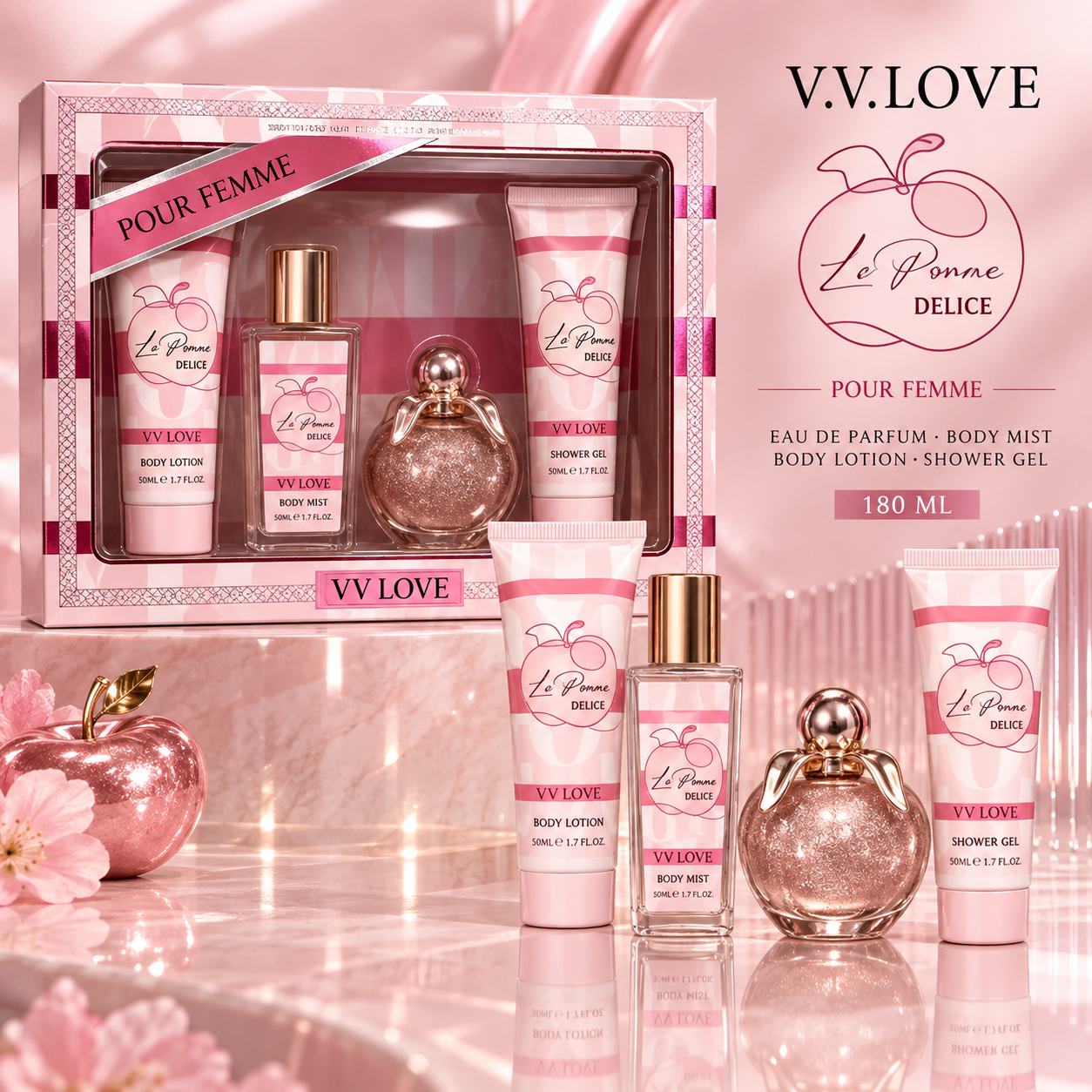 Set cadou dama V.V. Love La Pomme Delice 4 piese 180 ml