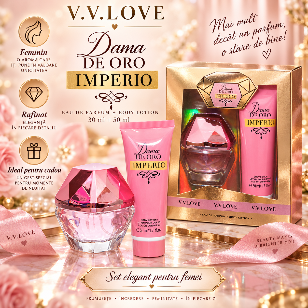 Set V.V.Love Dama de Oro Imperio Eau de Parfum 30 ml si Body Lotion 50 ml