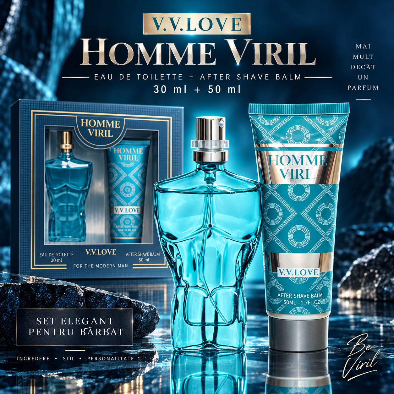 Set V.V.Love Homme Viril Eau de Toilette 30 ml si After Shave Balm 50 ml pentru barbati