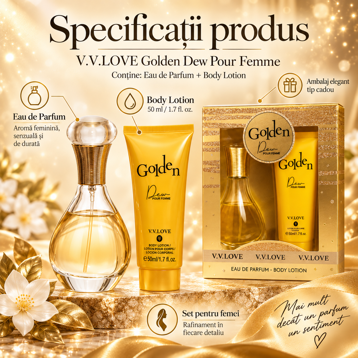 V.V.Love Golden Dew Eau de Parfum si lotiune de corp pentru femei