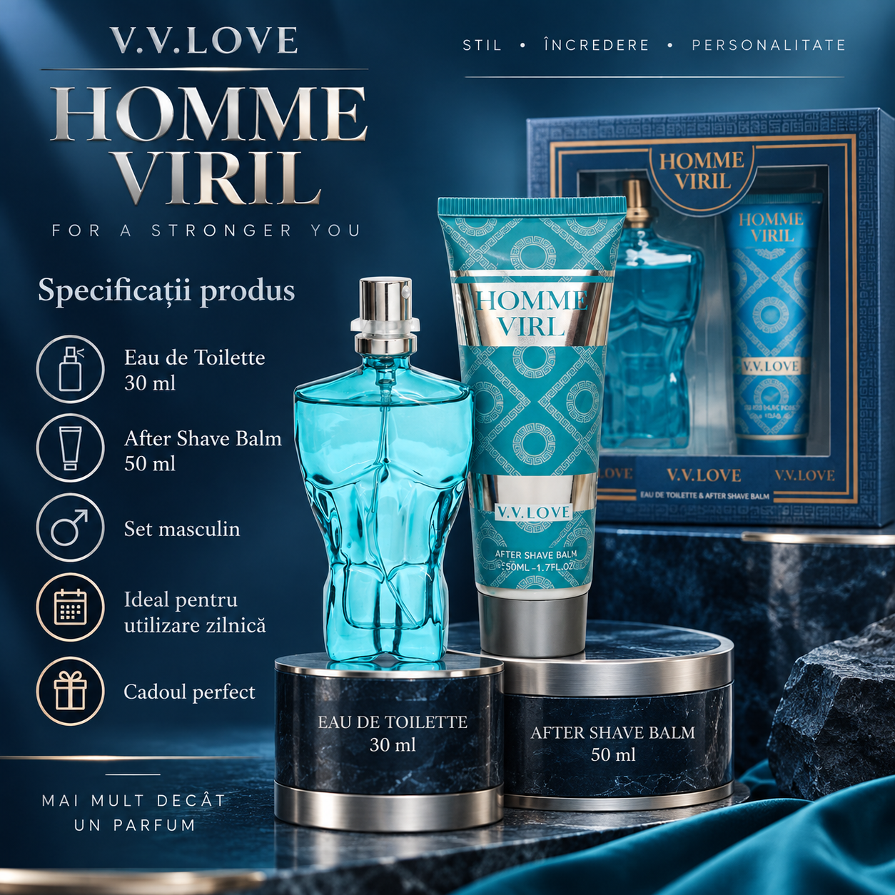 V.V.Love Homme Viril parfum pentru barbati si balsam dupa ras