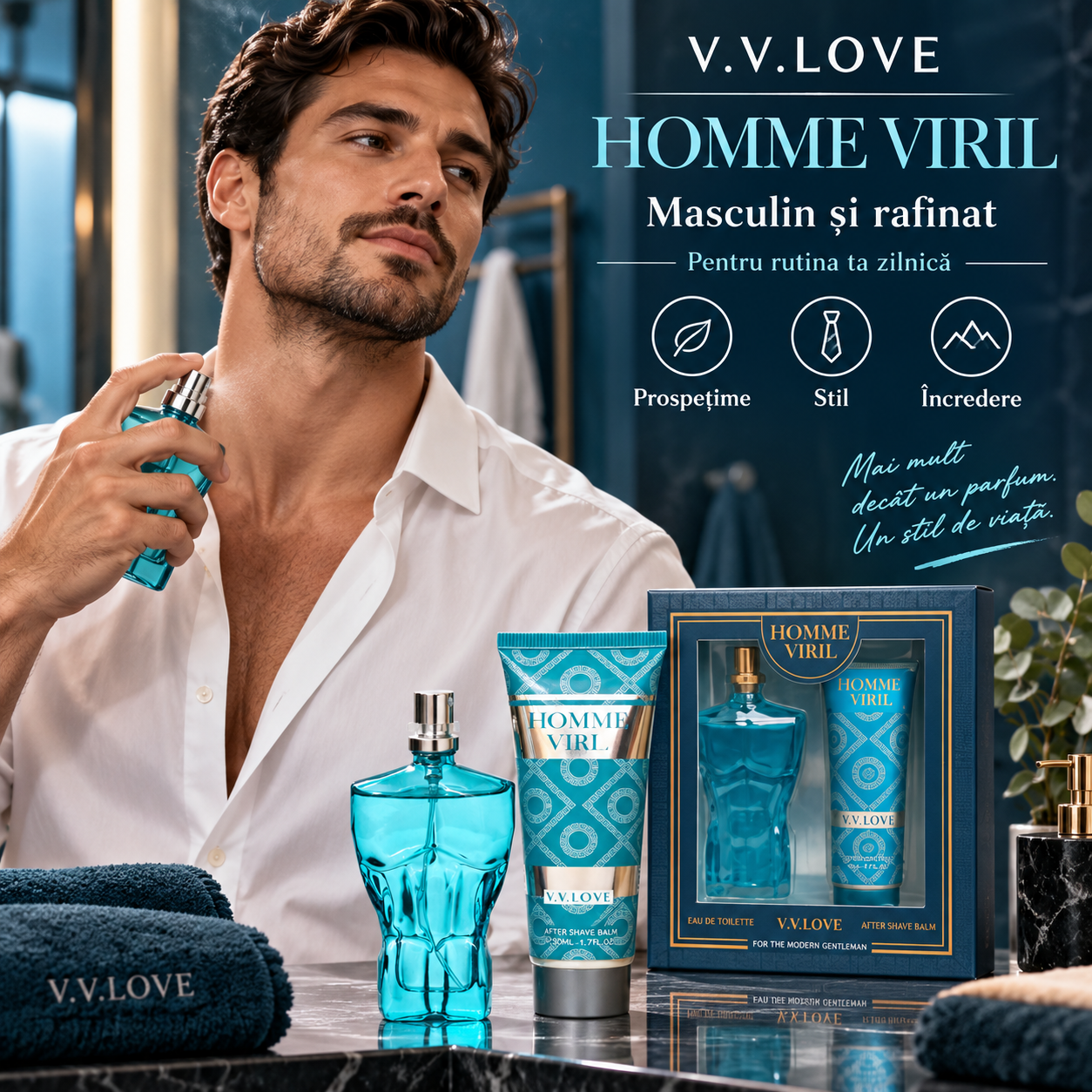 V.V.Love Homme Viril Eau de Toilette 30 ml parfum barbati flacon bust masculin