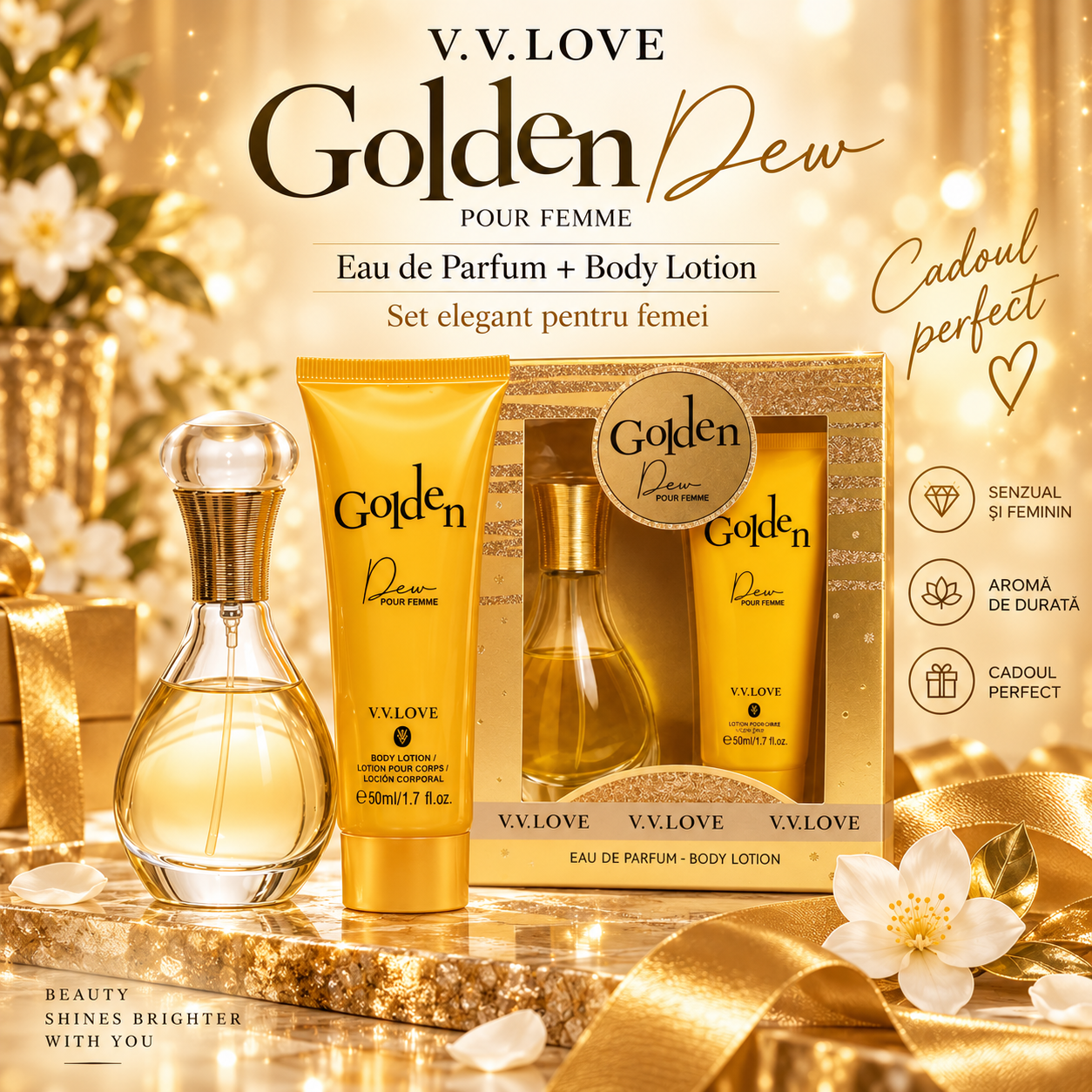 V.V.Love Golden Dew Pour Femme set cadou Eau de Parfum 30ml Body Lotion 50ml