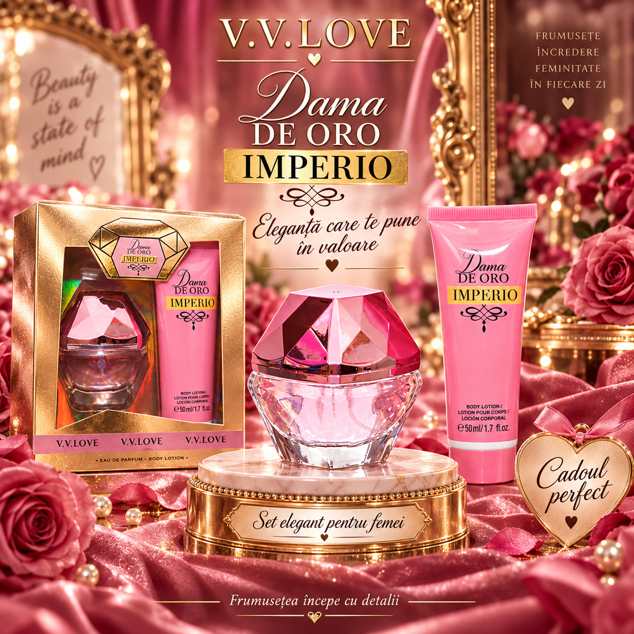 V.V.Love Dama de Oro Imperio set cadou femei Eau de Parfum 30ml Body Lotion 50ml