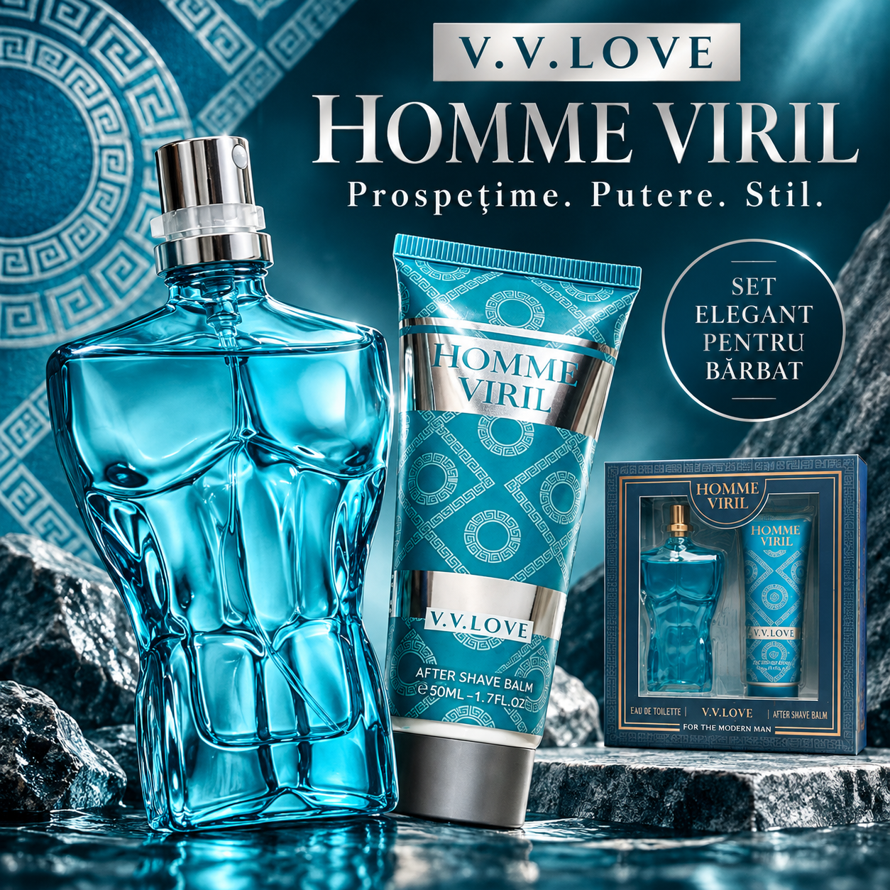 V.V.Love Homme Viril set cadou barbati Eau de Toilette 30ml After Shave Balm 50ml